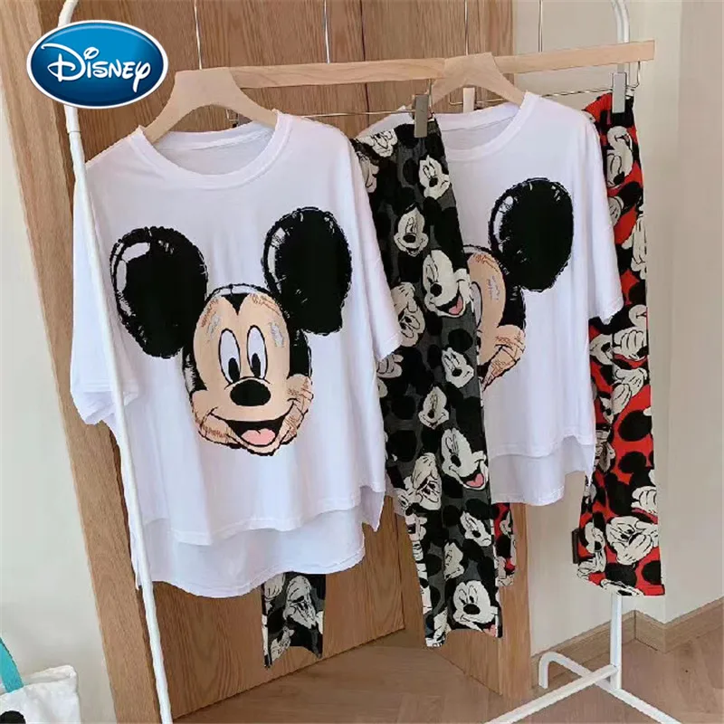 

Disney Mickey Avatar Home Service Female Summer Short Sleeve Trousers Pajamas Female Cartoon Mickey Print Pajamas