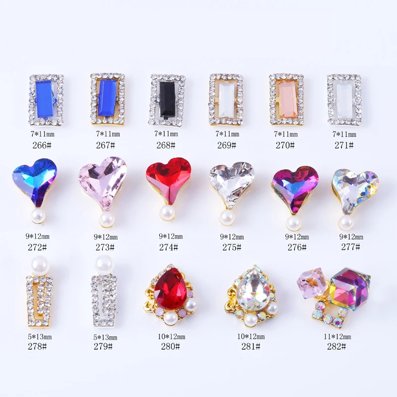 

10pcs Nail Art Accessories Diamond Jewelry K9 Metal Alloy Zircon Phototherapy Colorful Symphony Crooked Heart Rhinestones