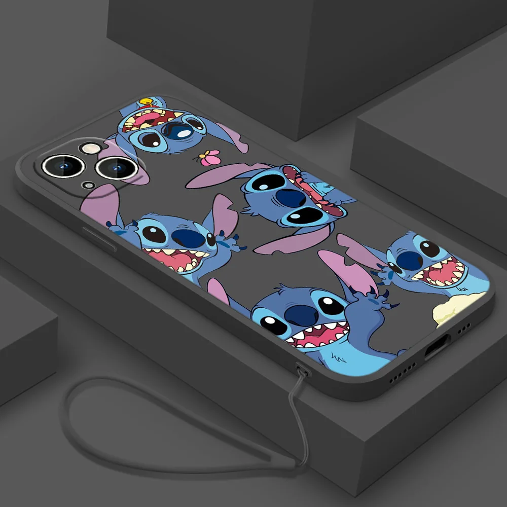 

Stitch The Baby Disney Phone Case For Apple iPhone 14 13 12 mini 11 Pro 8 7 Plus XR XS X Max Liquid Rope Funda Cover