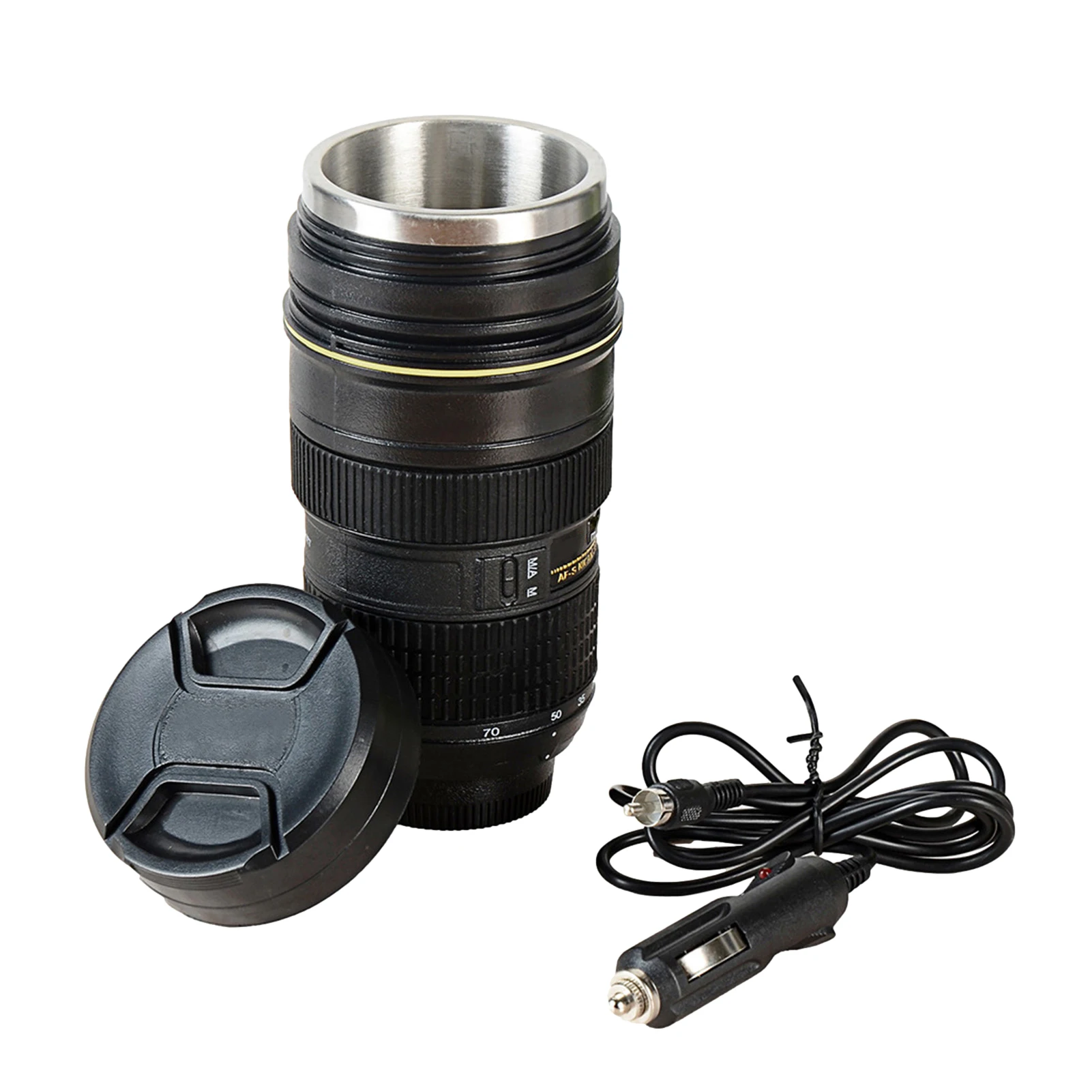 

Camera Lens Travel Coffee Tea Cup 440ml Creative Stainless Steel Lens Electric Mug With Lid Drinkware For Cars