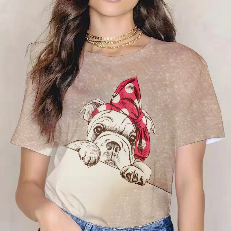 

Elegant and Intellectual Ladies Fashion T-shirt 3d Printing Cute Dog Short-sleeved Top Goddess Clothing Street Trend Wild