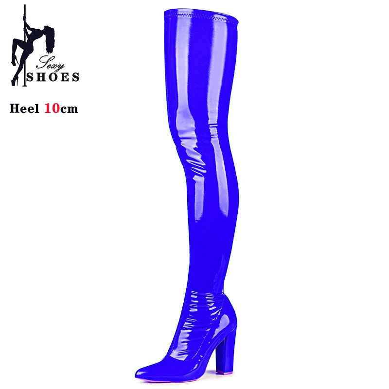 Сапоги женские выше колена на массивном каблуке 10 см ботфорты из эластичной кожи