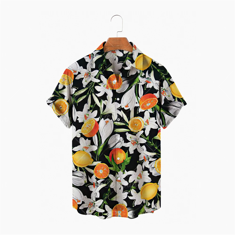 2022 Short Sleeve Hawaiian Shirt Men's Chinese Cardigan Botanical Print Dragon Silk Belt Summer Plus Size Clothing