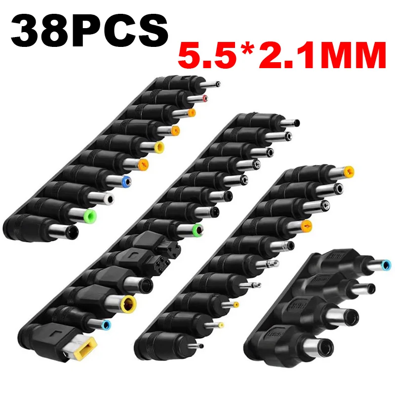 38PCS Universal 5.5mmx2.1mm DC AC Power Adapter Tips Connector Kits for Lenovo Thinkpad Laptop Power Supply Plug Jack Sets