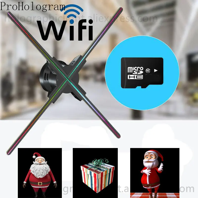 

Wifi 3D Hologram Fan Projector 45cm-80cm Led Sign Holographic Lamp Player Remote Control 3D Advertising Projector Logo Light