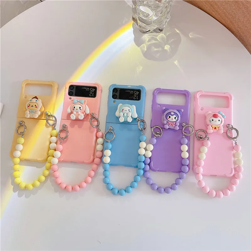 

Cute Cartoon Sanrio Hello Kitty My Melody Clear Cinnamoroll Doll Ornament Phone Case For Samsung Galaxy ZFlip3 ZFlip4 Back Cover