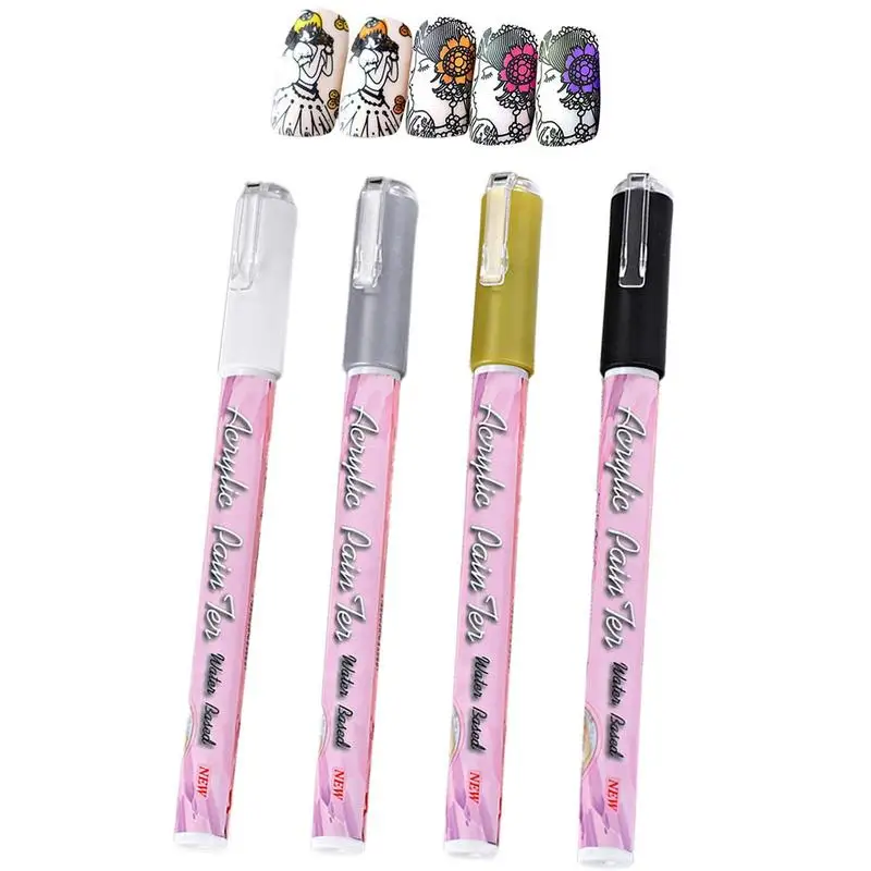 

4-piece Set Of Manicure Pens Drawing Point Flower Pen Graffiti Pen Painting Quick-drying Decorations Manicure Tools Kit