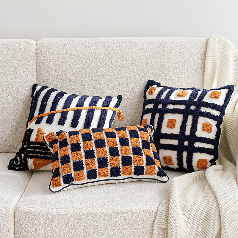 

Бохо наволочка для подушки, наволочка темно-синего цвета, оранжевого цвета для украшения дома, гостиной, спальни, дивана, 45x45 см