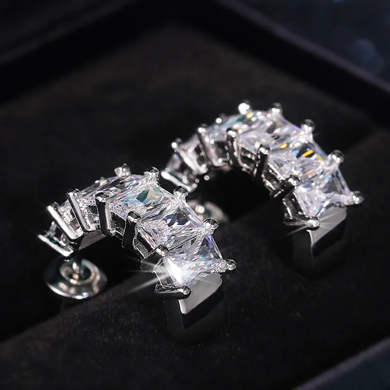 

New 2021 Trendy Stud Earrings for Women Brilliant Rectangle Cubic Zirconia Korean Fashion Jewelry High Quality Drop Shipping