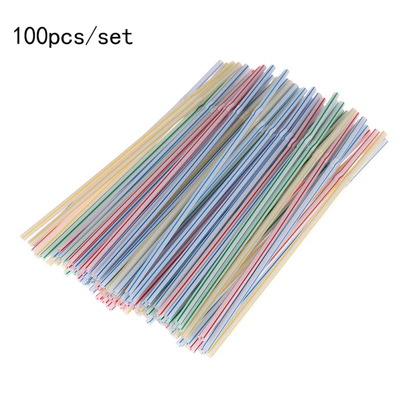 

100PCS Disposable Elbow Plastic Straws For Kitchenware Bar Party Event Alike Supplies Striped Bendable Cocktail Drinking Straws