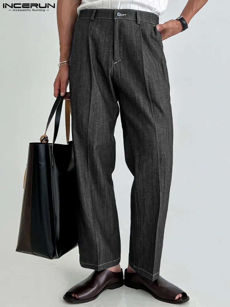 

INCERUN 2022 Korean Style New Men's All-match Simple Pantalons Casual Streetwear Male Hot Sale Solid Comfortable Trousers S-5XL