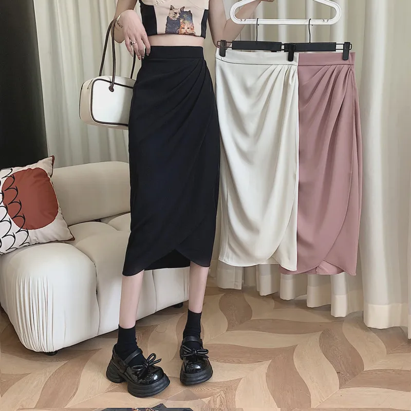 

Fashion Black Women's Skirt Summer Mid-length A-line Bodycon Skirt High Waist Long Skirts for Women Faldas Largas Mujer