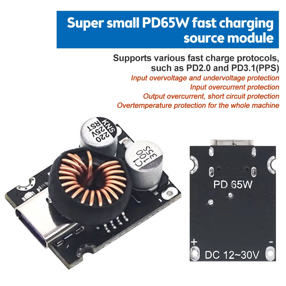 

Support PD3.1 PPS 65W Fast Charge Module Power Buck Module QC2.0/3.0 Output Protocol Type-C Interface Fast Protocol FCP SCP AFC