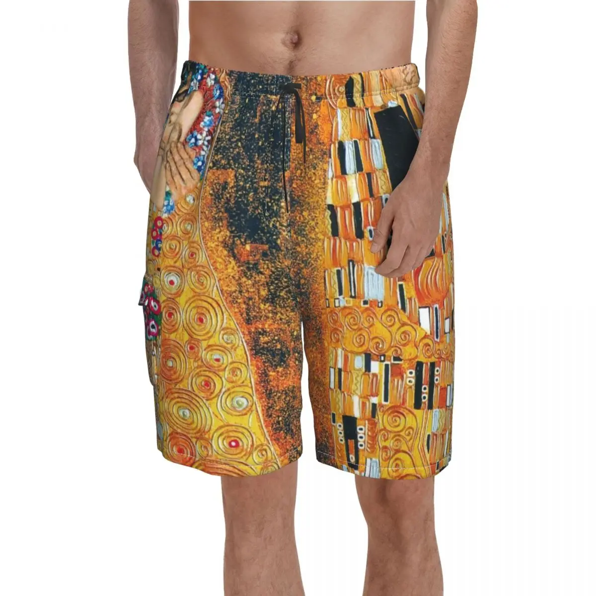 

Klimt Board Shorts High Quality Gustav Klimt The kiss Print Board Short Pants Men Elastic Waist Classic Swim Trunks Plus Size