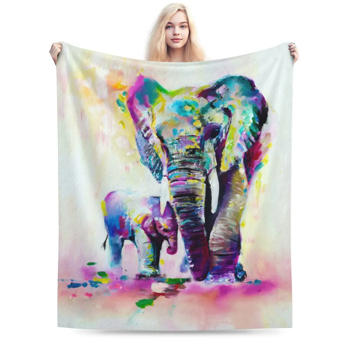 

Painted Elephants Soft Flannel Throw Blanket for Couch Bed Sofa Cover Blanket Warm Blankets Travel Blanket