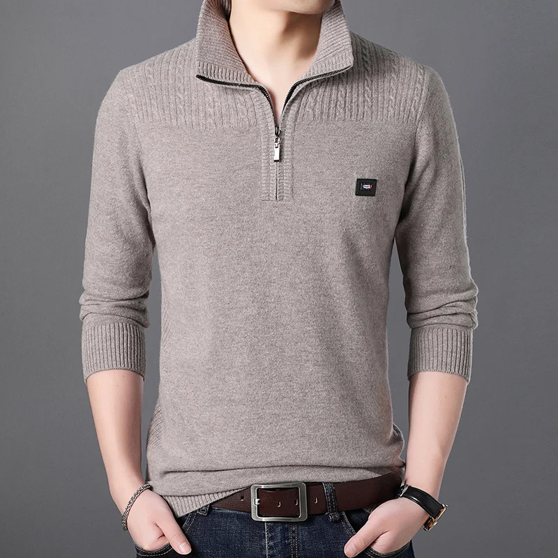 sweater Men's winter clothes 200% zipper pure half-height lapel thickened knitted cashmere sweater warm sweater