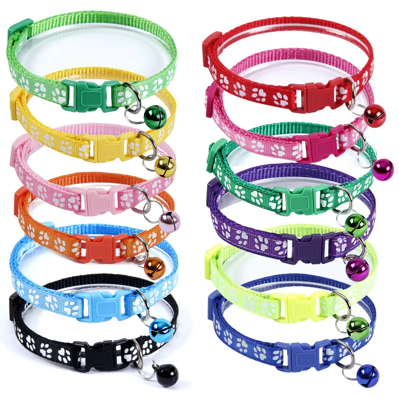 

New Candy Color Pet Collar Pet Cloth Dog Cat Footprint Bell Collar 1.0 CM Adjustable Cute Dog Cat Necklace Pet Accessories 2022