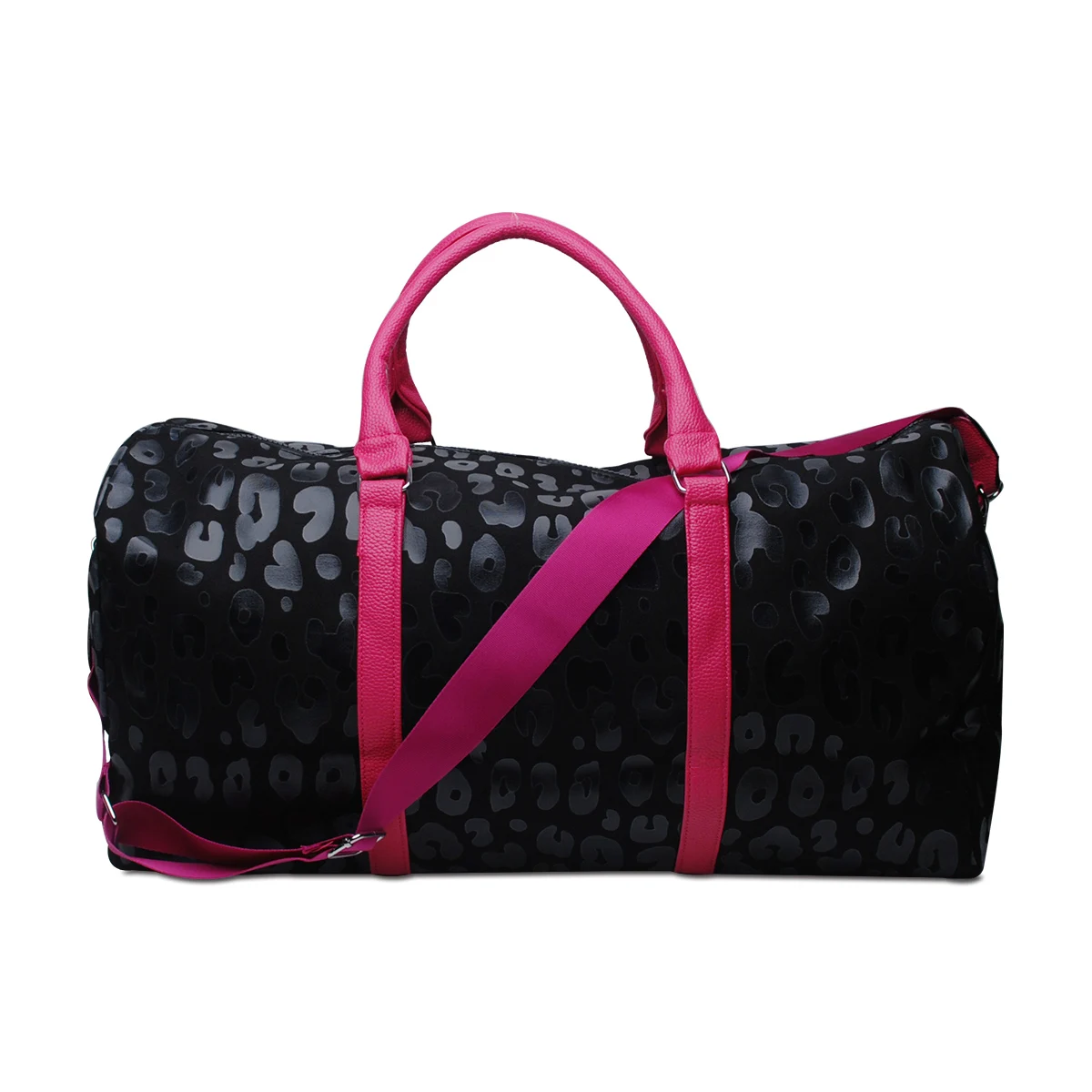 Black Leopard PU Leather Weekender Duffle Bag Casual Travel Tote Large Capacity Luggage Bags，with Shoulder Strap Overnight Bags