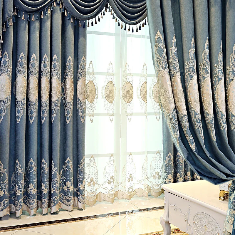 

2022Curtains for Living Dining Room Bedroom European Style Chenille Embroidery High Shading Windows Door Palace Good Quality