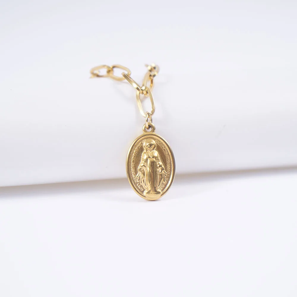 

Stainless Steel Virgin Maria Necklace For Women Metal Virgin Mary Medal Necklace Virgin Girls Choker Heavy Religious Jewelry