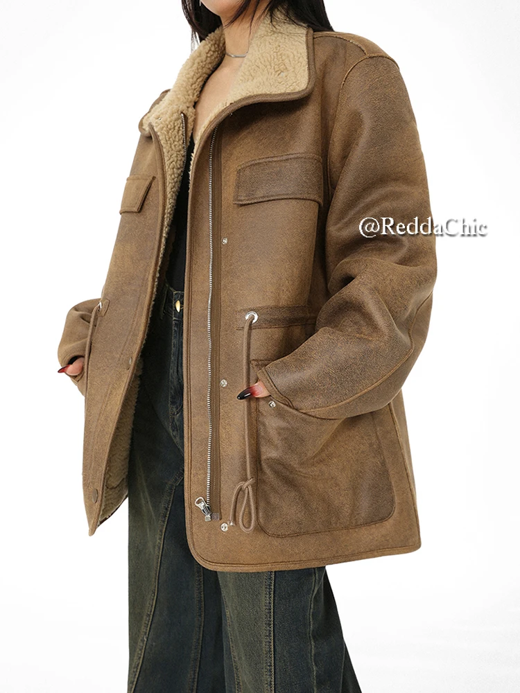 REDDACHiC двусторонняя женская кожаная куртка из овечьего флиса теплая зимняя