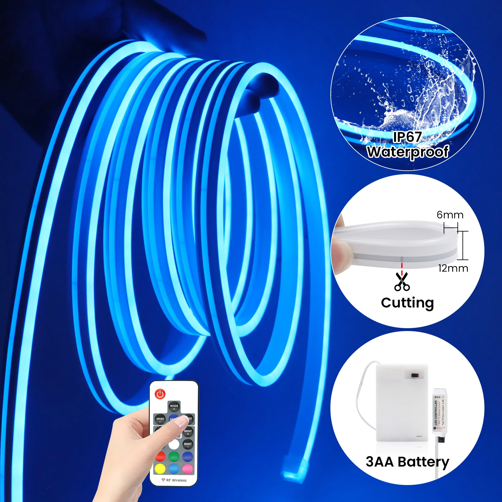 Фото 3AA Battery Powered 5V RGB Color-changing LED Neon Strip Light 1M 2M 3M Waterproof With Bluetooth Remote Control For Home Decor №4