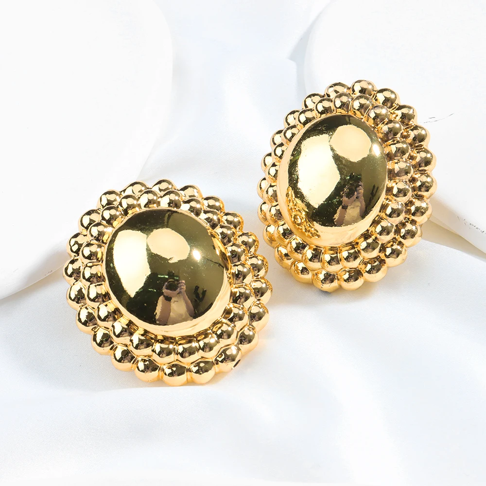 

Gold Plated Vintage Earrings Dubai Style Round Shape Piercing Earrings Trendy New for Girls Women Party Wedding Jewelry Gifts