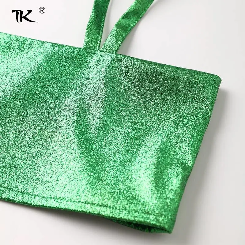 Блестящие женские укороченные топы на бретелях-спагетти блестящий женский