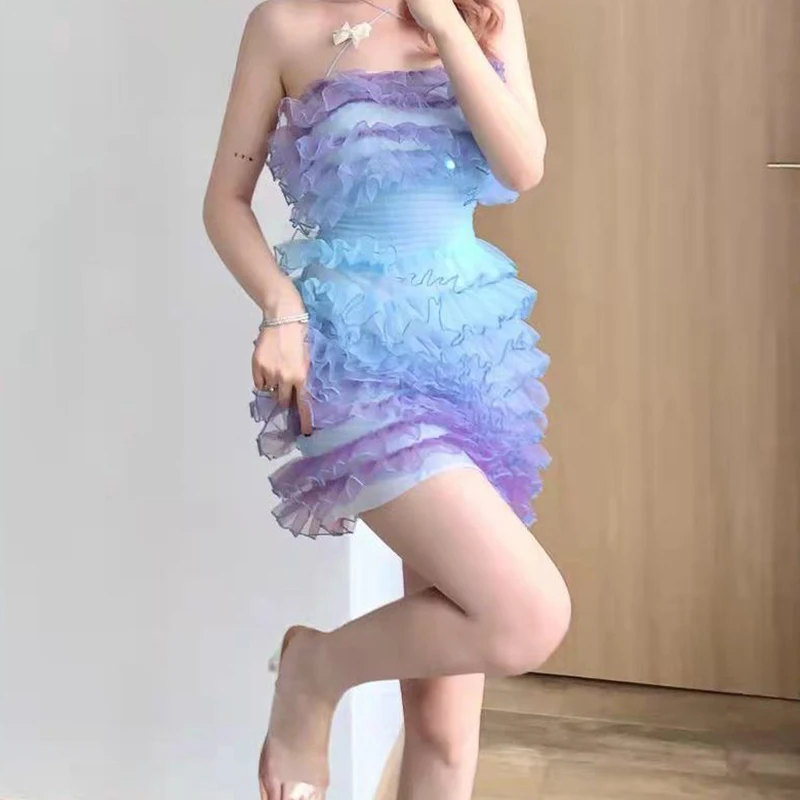 

Slim fitting dress for women, gradually changing color cake dress, 2022 summer new style short skirt