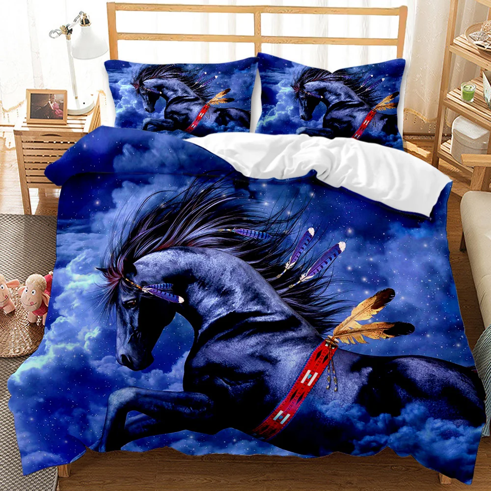 

Horse Duvet Cover Set Horse Running In Starry Sky Print Twin Bedding Set for Adults Animal Queen King Size Polyester Qulit Cover