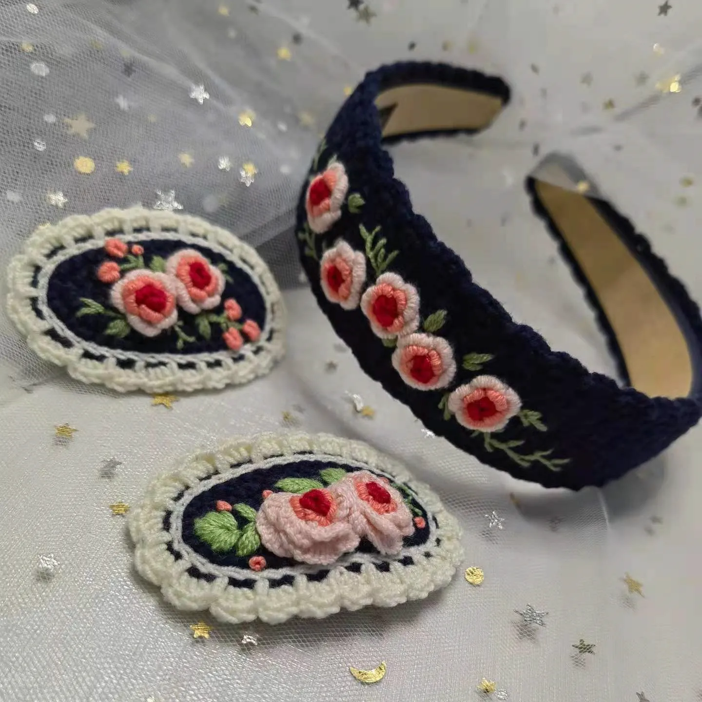 

Origianl Designs Boutique Handmade Rose Embroidery Hairband Headband Hairclips