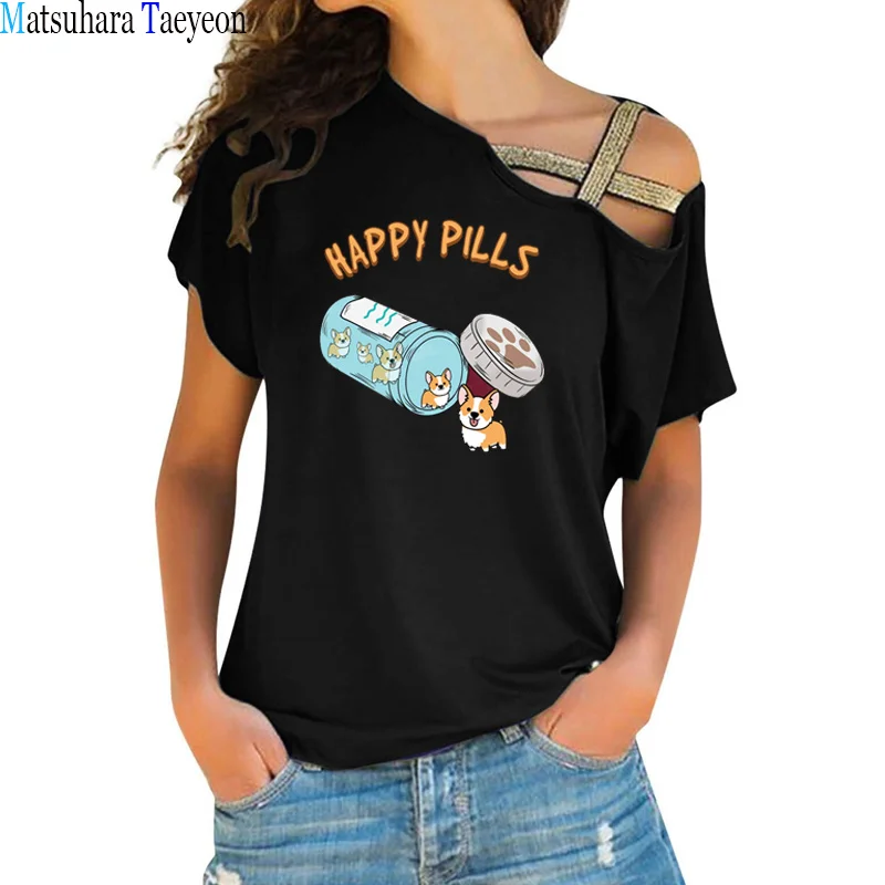 

Summer T-Shirt Gift Dog Owner Shirt Dog Lover Shirts Happy Pills Tee Graphic T Shirts Woman Tshirts Cute Tops NEW