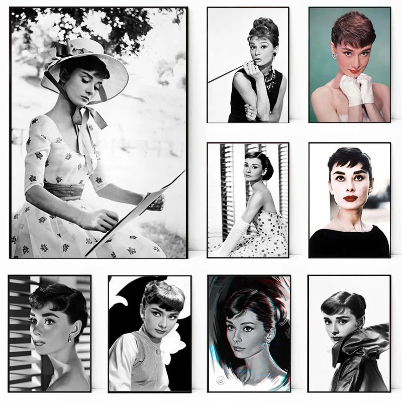 Винтажный черно-белый плакат Одри Хепберн фотография на холсте настенное