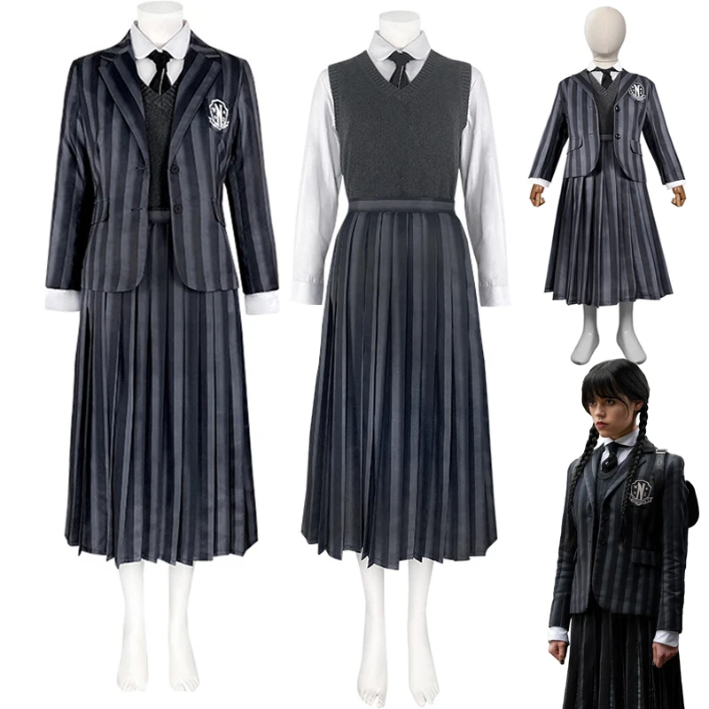 

Cosplay costumes Addams Wednesday skirt shirt vest jacket school uniform Wednesday for kids adult Halloween clothes