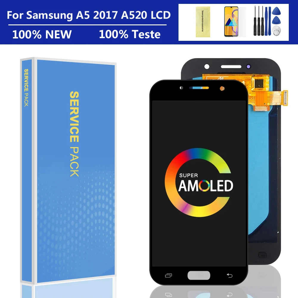

Оригинальный ЖК-дисплей Super AMOLED 5,2 дюйма для SAMSUNG Galaxy A5 2017 A520 A520F, зеркальный ЖК-дисплей, сенсорный экран, дигитайзер в сборе, протестирован