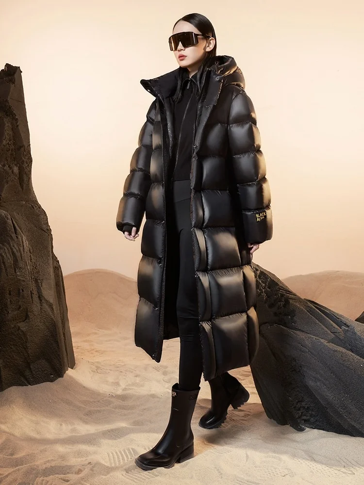 [Black Gold Goose Down]High End Goose Down Medium Length Down Jacket For Men And Women In The Same Style Couple's Hooded Coat In