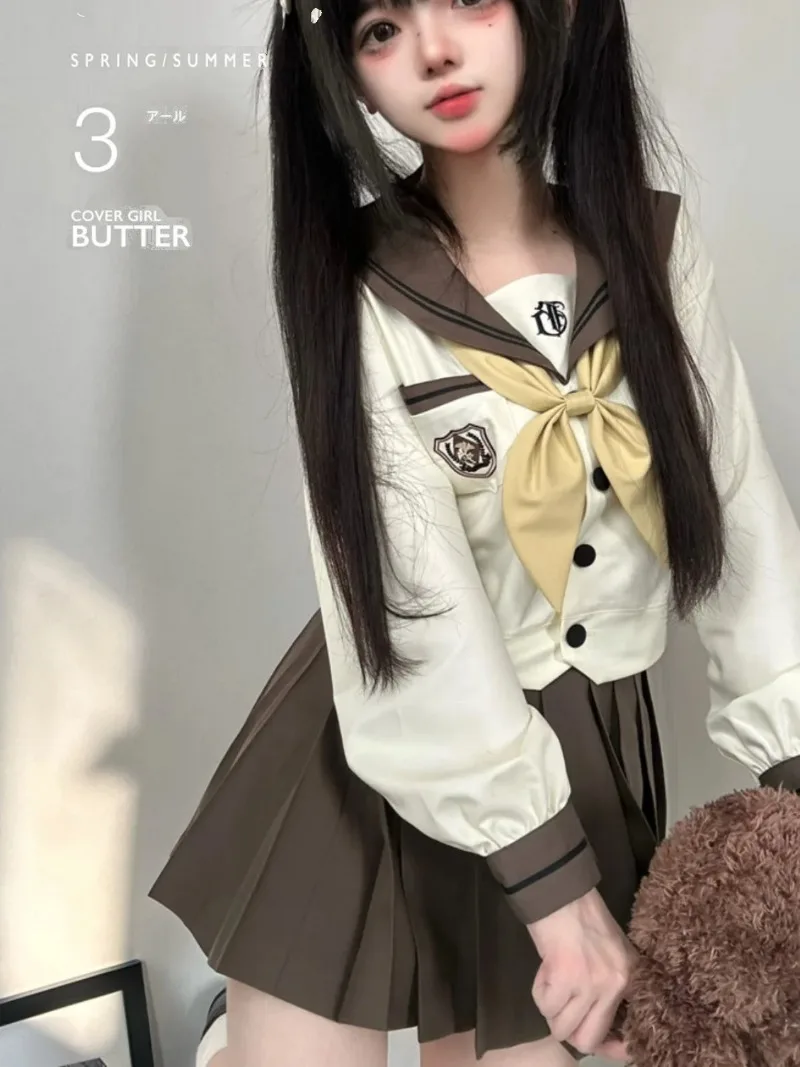 Новинка 2024 японский матросский костюм JK униформа на осень и зиму молочного цвета