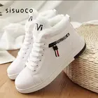 Женские ботинки на шнуровке, теплые плюшевые кроссовки до щиколотки, белые ботинки на плоской подошве для снежной погоды, зима 2021