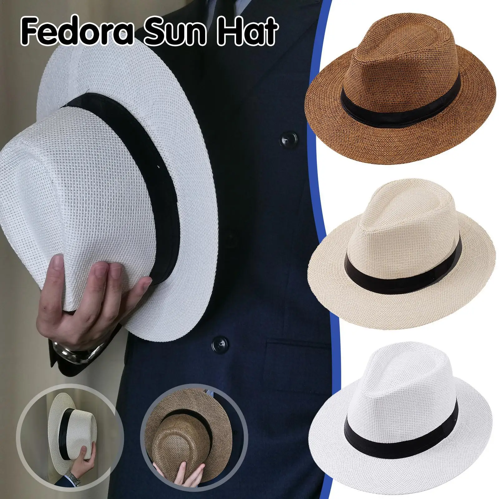 

Unisex Women Men Fashion Summer Casual Trendy Beach Sun Straw Panama Jazz Hat Cowboy Fedora Hat Gangster Cap