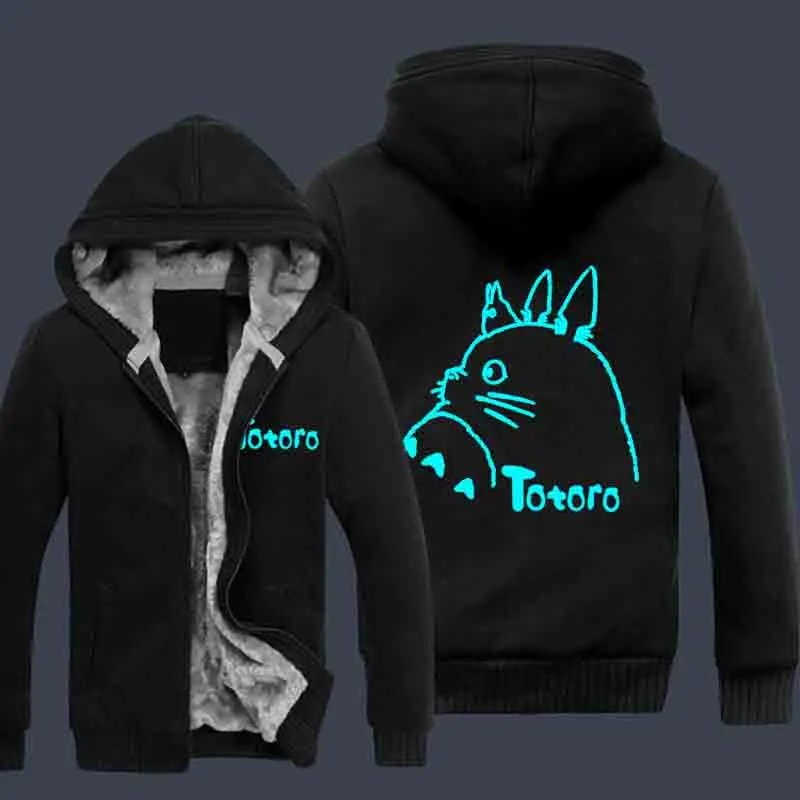 Cute Totoro Hoodies Cartoon Anime Luminous Hooded Winter cotton Coats Jackets Men Cardigan Sweatshirt