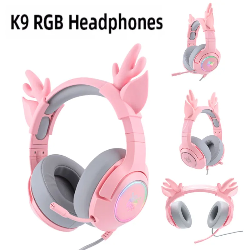 

Наушники-вкладыши K9 с RGB-светодиодный светильник кой, гибкая игровая стереогарнитура с микрофоном, для компьютера и ПК, цвет розовый/черный