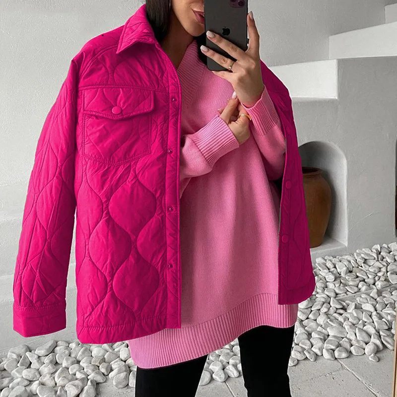 2021 Spring Autumn Women Oversize Vintage Green Pink Parka Coat Casual Lapel Warm Loose Long Winter Cotton Jacket Outwear Female