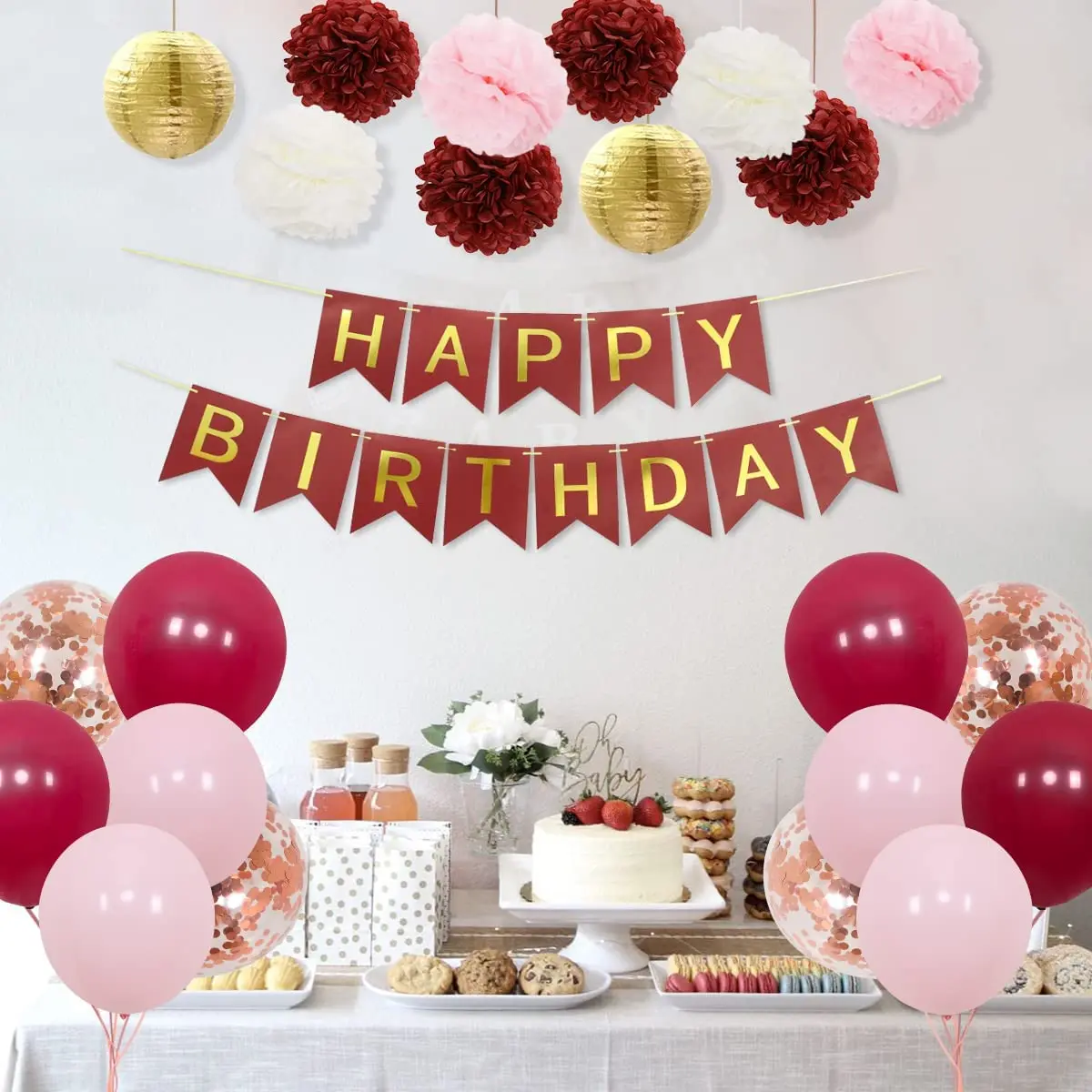 SurSURPIRSE Бургундии Розовые украшения для дня рождения набор воздушных шаров баннер
