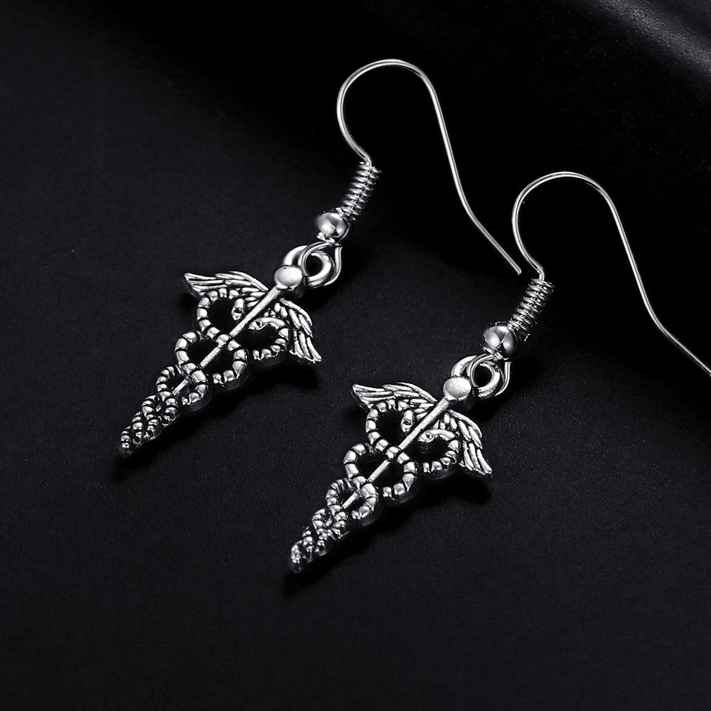 

Trendy Vintage Amphisbaena Shape Dangle Antique Silver Plated Earrings for Women and Man Retro Cute Punk Drop Earrings Jewelry