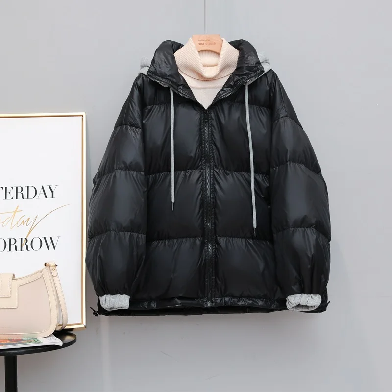 New Winter Women Snow Jacket Parka Loose Hooded Zipper 90% White Duck Down Coat Thick Warm Fashion Long Sleeve Outwear