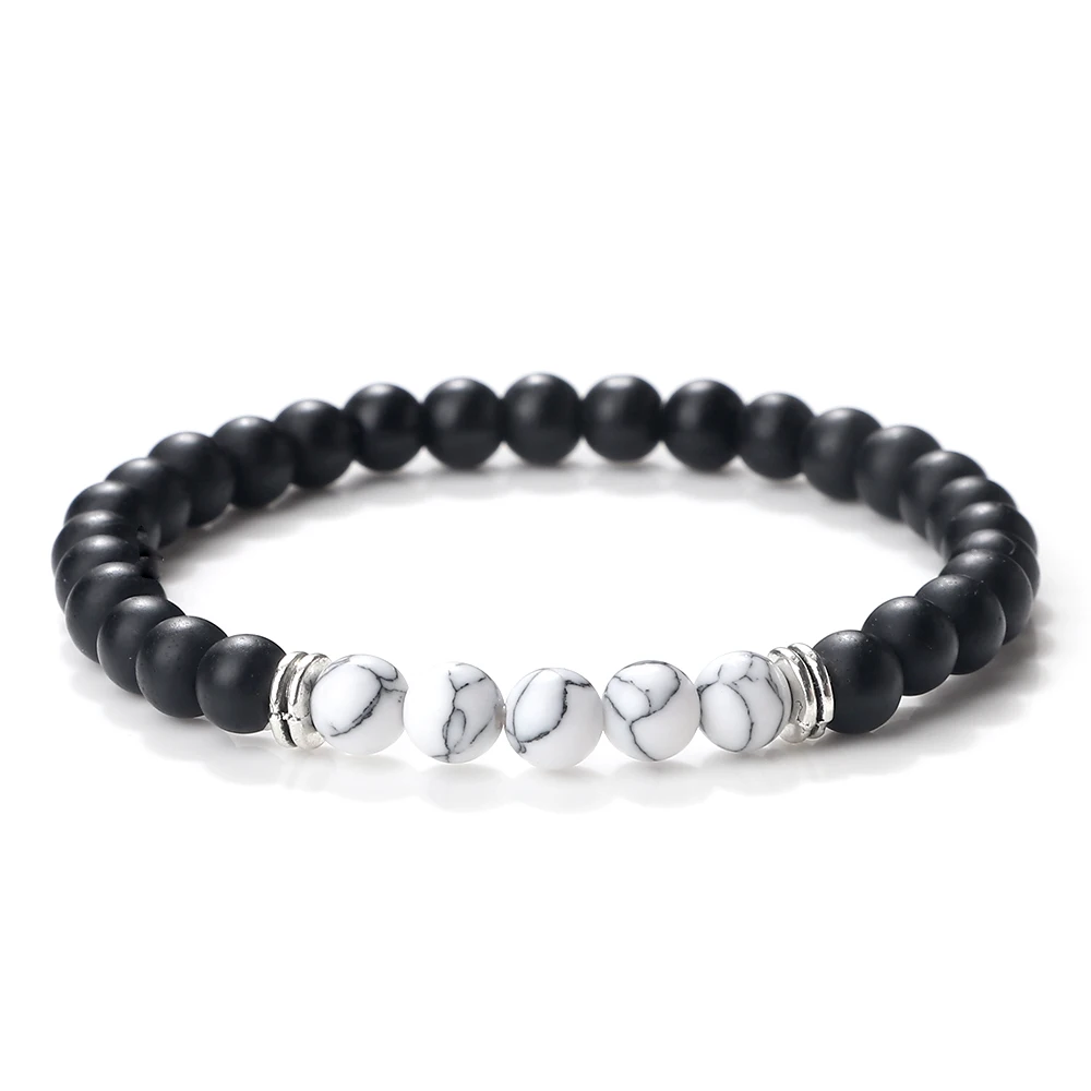 

Classic 6mm White Black Yoga Beads Bracelets Couple Distance Natural Stone Beads Stretch Bracelet Men Women Charm Strand Jewelry