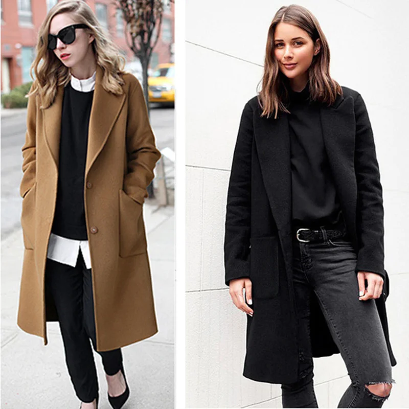 

Autumn New Women Winter V-Neck Single Breasted Pockets Wool Female Slim Comfortable Contracted Tweed Coats ZX1388