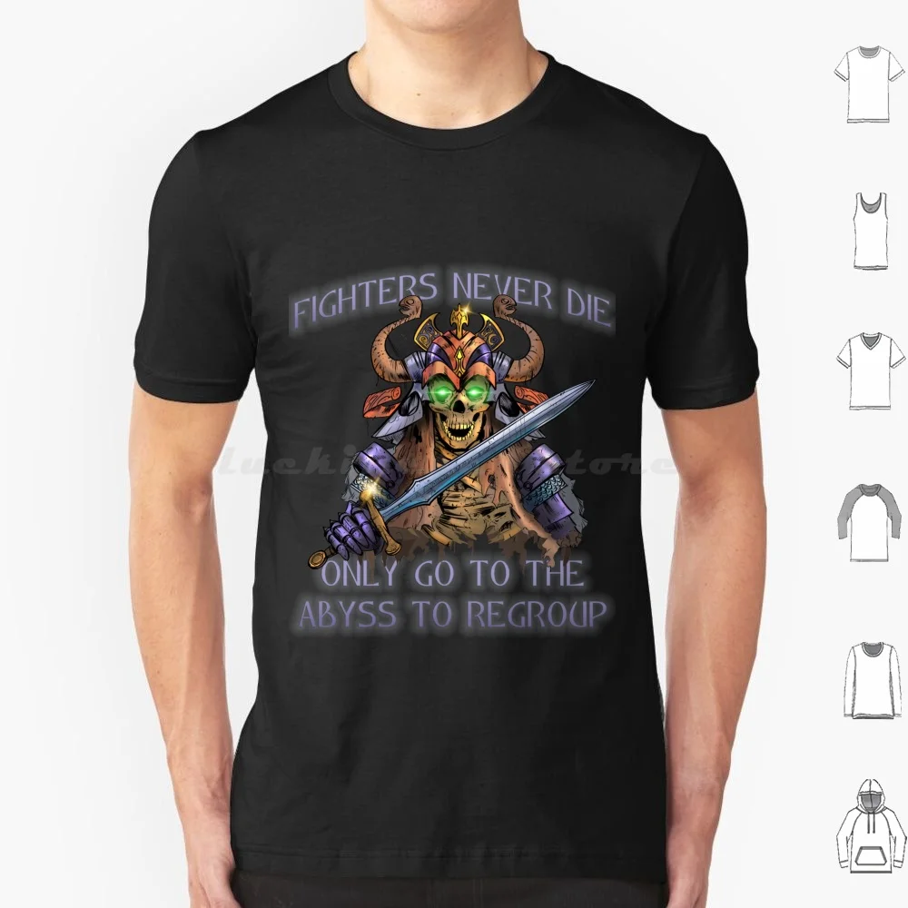 Фото Футболка Fighters Never Die из хлопка для мужчин и женщин DIY Print Fighter D20 Demon Dice Dm Dnd Master Fantasy Games Gaming Geek №1