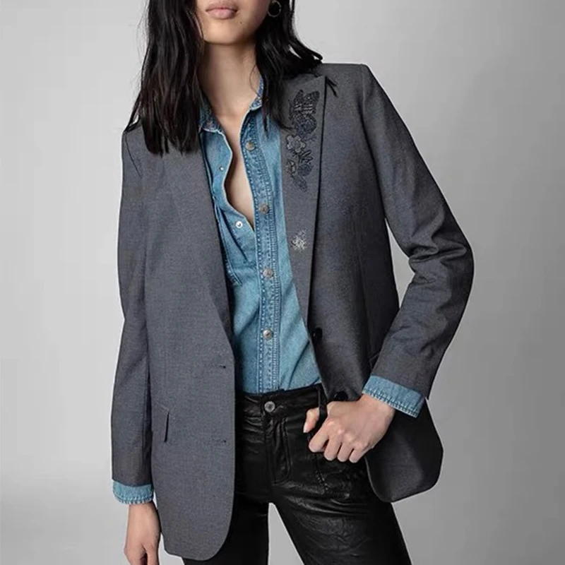 

High Quality 2022 Luxury Women Blazer Butterfly Pattern Design Fashion Female Suit Button tops Casual Streetwear Jacket Coat