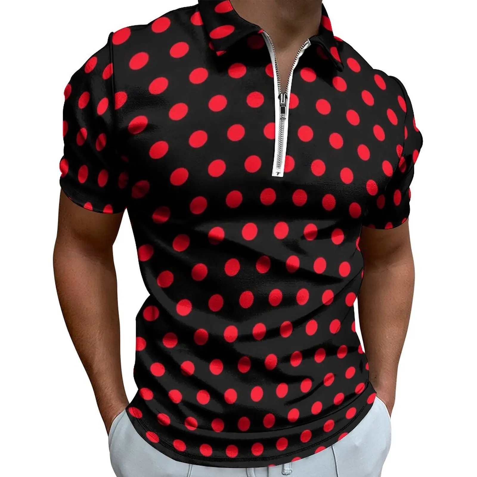 

Red Polka Dots Casual Polo Shirts Retro Print T-Shirts Men Short Sleeve Design Shirt Date Fashion Oversize Tops Gift Idea